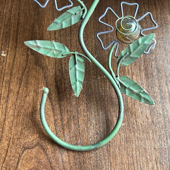 Vintage green metal flower floral wall hook with two flower design - Picture 2 of 6